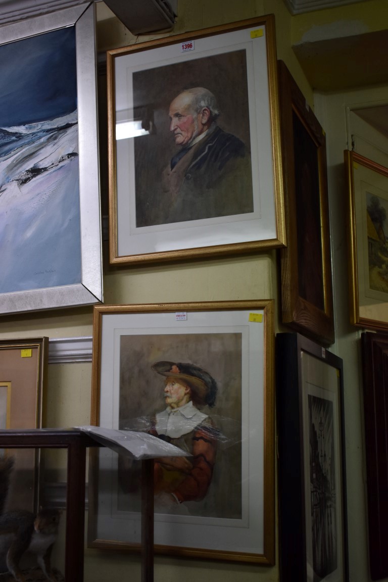 English School, late 19th century, bust length portraits of gentleman, a pair, watercolour, 35 x