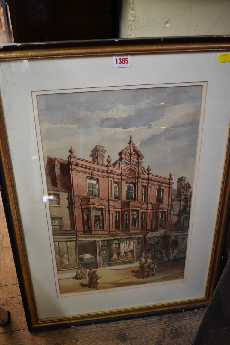 E Pincher, an architectural study of an English street, signed and dated 1891, watercolour, 50 x