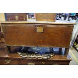 A late 17th century oak and elm boarded coffer, 108.5cm wide.