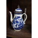 A Worcester first period 'Fisherman Pattern' coffee pot and cover, 25.5cm high, (finial replaced).