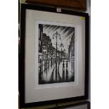 John Duffin, 'City Rain, Strand, London', signed and inscribed in pencil, etching, pl.37.5 x 25cm.