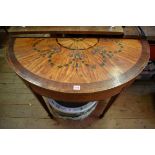 A George III satinwood, mahogany, rosewood and painted demi-lune card table, with double gateleg