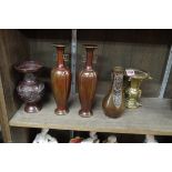 A small group of Chinese and Japanese bronze vases, largest 23cm high.