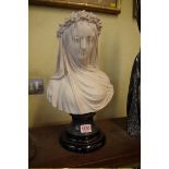 After Raffaelle Monti, 'The Veiled Bride', marble composite, on socle base, total height 38.5cm.