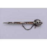 A Scottish white metal Claymore kilt pin, 11.5cm