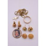 A group of gold jewellery, all hallmarked or stamped 375/9ct, to include three pairs of ear studs; a