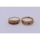 A ruby and diamond gypsy set gold ring, stamped 18ct, 3g; together with a similar unmarked modern