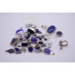 A selection of silver and other designer jewellery, set lapis lazuli.