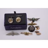 A pair of silver cufflinks, by Barton; together with three RAF sweetheart brooches; other
