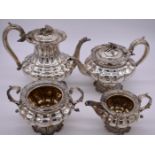 A William IV silver four piece teaset, by Richard William Atkins & William Nathaniel Somersal,