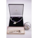A quantity of silver and other jewellery, to include an amethyst and blue beryl necklace and earring