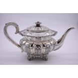 An impressive and unusually heavy 19th century Chinese export white metal teapot, by Yatshing,