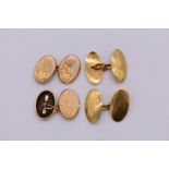 A pair of gold oval cufflinks, hallmarked 18ct, 7.5g; together with another similar pair, hallmarked