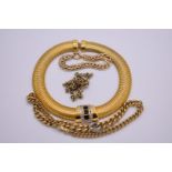 A fancy silver gilt bracelet, stamped 925; together with a designer choker, etc. (4)