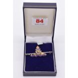 A 'Royal Artillery' diamond, gold and enamel sweetheart brooch, stamped 9ct and Plat, 5cm wide, 4.9g