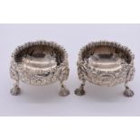 A pair of Victorian repousse silver salts, by James Dixon & Sons Ltd, Sheffield 1896, 257g.