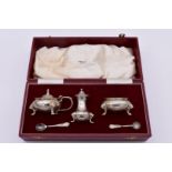 A cased silver three piece condiment set, by Edward Barnard & Sons Ltd, London 1962, 325g