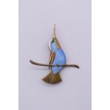 A vintage Danish sterling gilt and enamel 'Hummingbird' brooch, by Ela Egon Laurisden, 45mm.