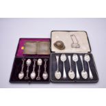 A cased set of six silver teaspoons, by Robert Pringle & Sons, London 1935; together with a French