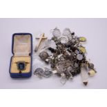 A quantity of silver and other jewellery, some set polished granite, clear and white quartz etc.