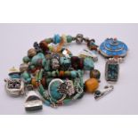 A selection of silver and other jewellery, set turquoise, dyed magnasite, and confusionite.