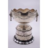 A silver twin handled rose bowl, makers mark indistinct, Birmingham 1914, inscribed 'Bosham &