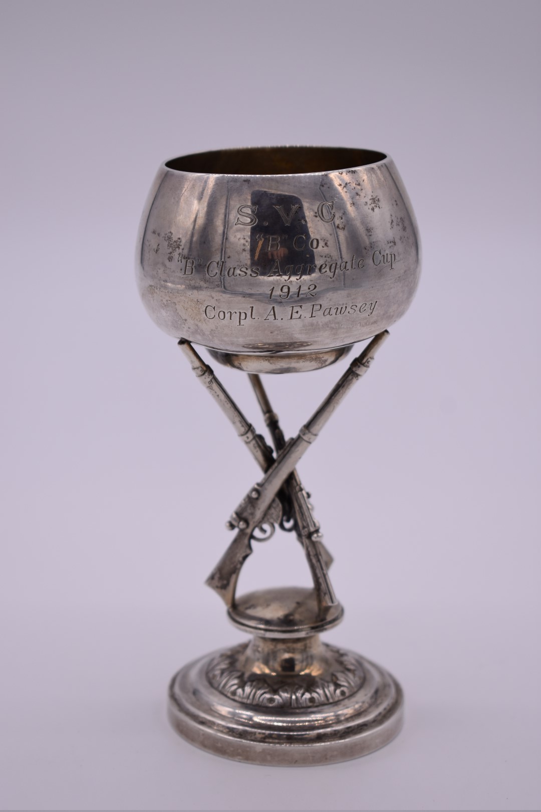 A Chinese white metal 'Shanghai Volunteer Corps' rifle shooting trophy cup, by Luen Wo, inscribed