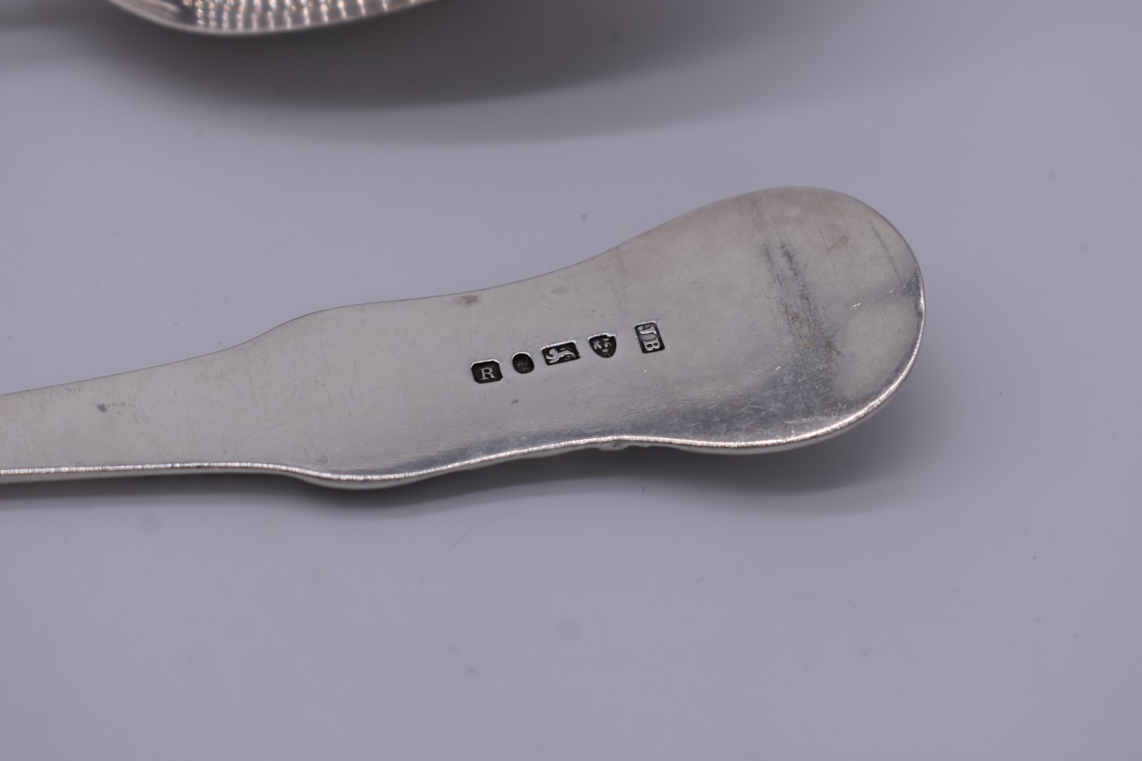 A pair of George IV silver Queens pattern basting spoons, by James Bell, Newcastle 1831, 30cm, 246. - Image 2 of 2