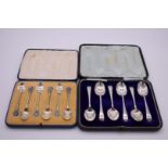 A cased set of six silver gilt and enamel coffee spoons, by Turner & Simpson, Birmingham 1928;