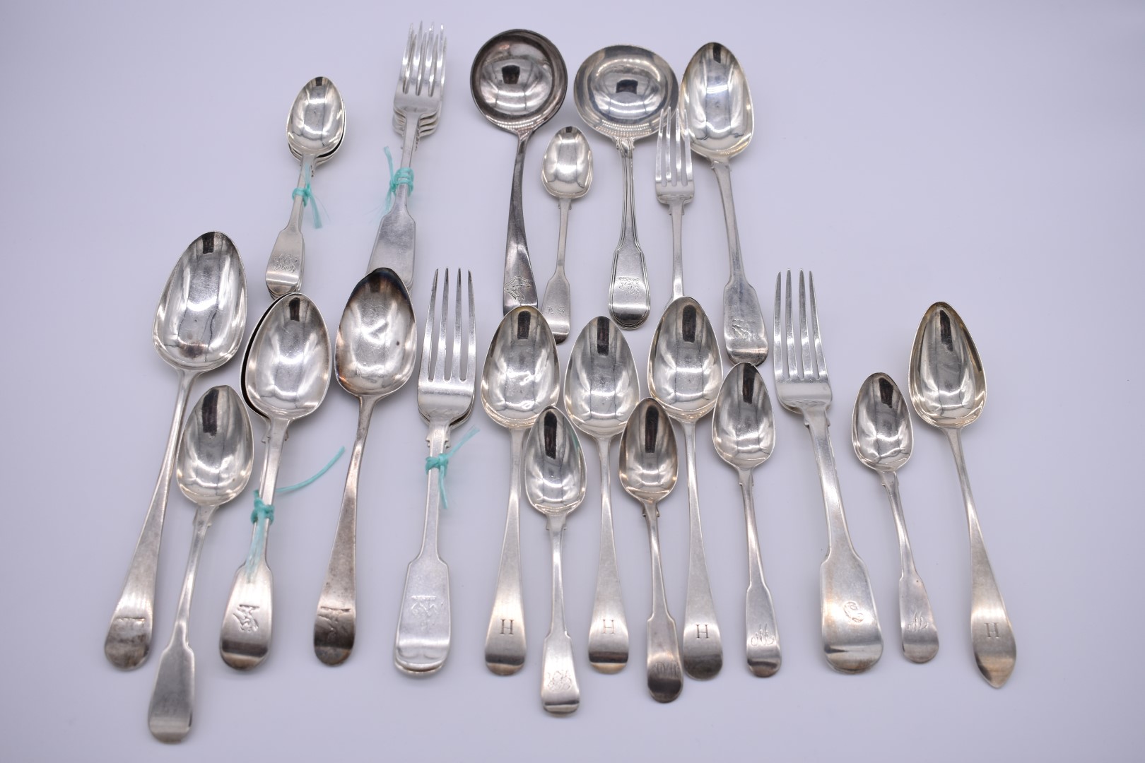 A quantity of Georgian and later silver flatware, various makers and dates, 1230g.