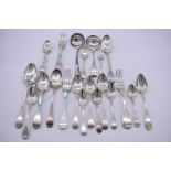 A quantity of Georgian and later silver flatware, various makers and dates, 1230g.
