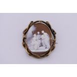 *WITHDRAWN FROM SALE* A carved 'Three Graces' shell cameo brooch, unmarked, 6.5 x 5.5cm, 16.2g total