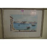 J Galea, 'Customs House, Grand Harbour, Malta'; 'Sliema Harbour, Malta', a pair, each signed and