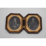 A pair of daguerreotype photographs, in a hinged bois durci case, of canted rectangular form, 9.5