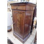 A 19th century French mahogany and marble top bedside cupboard, with frieze drawer, 39cm wide.