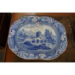 A 19th century Spode 'Bridge of Lucano' pattern blue and white meat plate, of tree and well