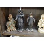 An interesting group of three carved wood figures, probably 18th century or earlier, largest 26cm