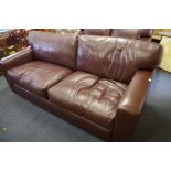 WITHDRAWN: A contemporary chocolate brown leather sofa, 199cm wide.