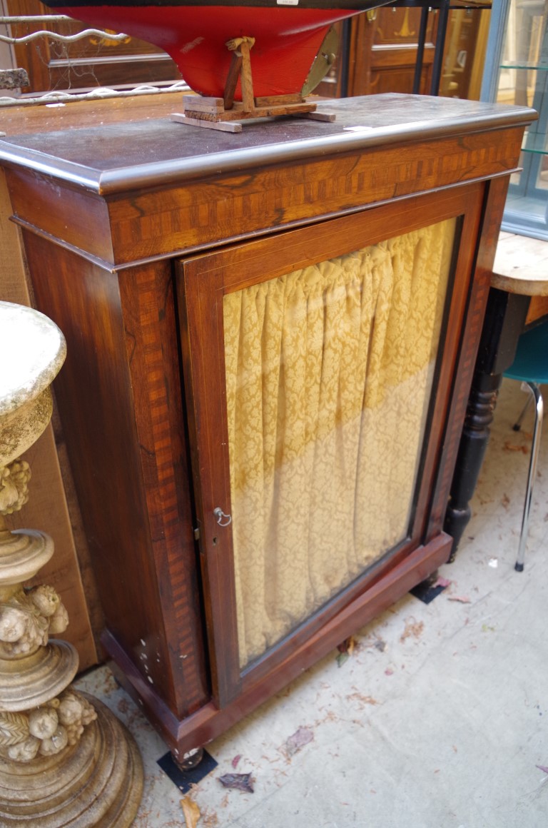 A 19th century mahogany, rosewood and inlaid pier cabinet, 75.5cm wide.