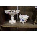 A Helena Wolfsohn Dresden porcelain pierced pedestal basket, painted with panels of birds and