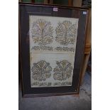 An Indian silver and gilt thread embroidered panel, 58 x 36.5cm.
