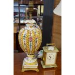 A Pairs porcelain table lamp, having gilt metal base, height excluding fitting 31cm; together with