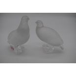 A pair of Lalique frosted glass figures of a Partridge and Quail, former 17.5cm high.