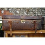 Two vintage tan leather suitcases, the largest by 'Drew & Sons', 91.5cm wide.