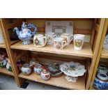 A mixed group of pottery and porcelain, to include: a Dutch Delft novelty teapot and cover, 19cm