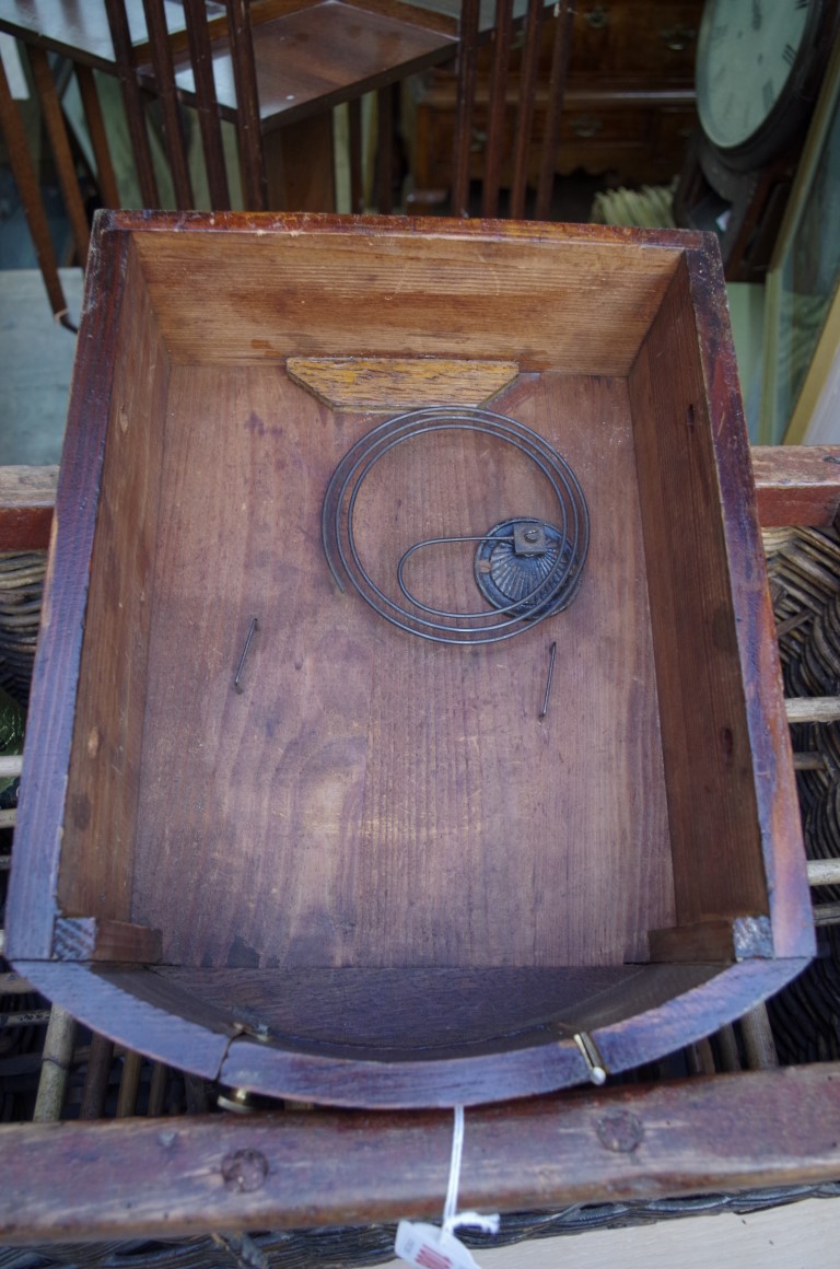 An oak circular wall clock, with 12in painted dial, with pendulum and winding key. - Image 5 of 6