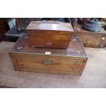 A 19th century rosewood and brass inlaid writing slope, 50.5cm wide; together with a rosewood