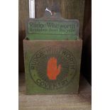 Bicycling: a rare Rudge-Whitworth tinplate wall pocket, 22cm high x 13.5cm wide x 5cm deep.