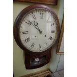 A 19th century drop dial wall clock, with 11in painted circular dial, no pendulum.