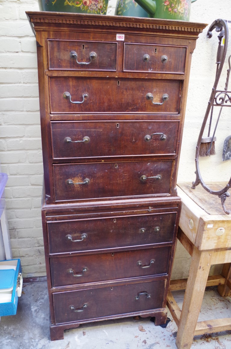 A small early 20th century mahogany chest on chest, 71cm wide.